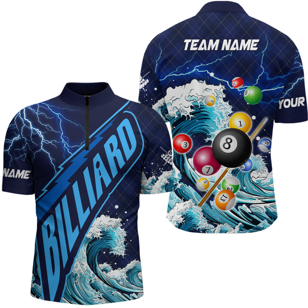 Funny Billiard Balls Waves Custom Men Quarter-Zip Shirts, Unique Billiard Attire Design TDM1132