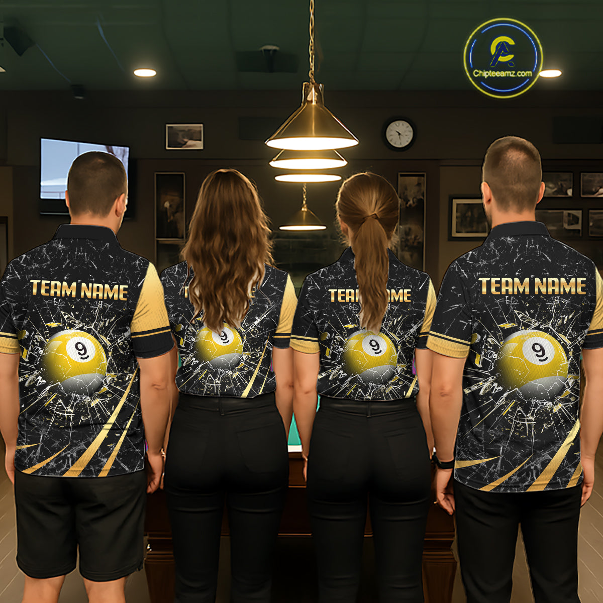 Black And Gold 8 Ball & 9 Ball Glass Break Billiard Shirt For Men Custom Pool Team Jersey Outfit TDM6151