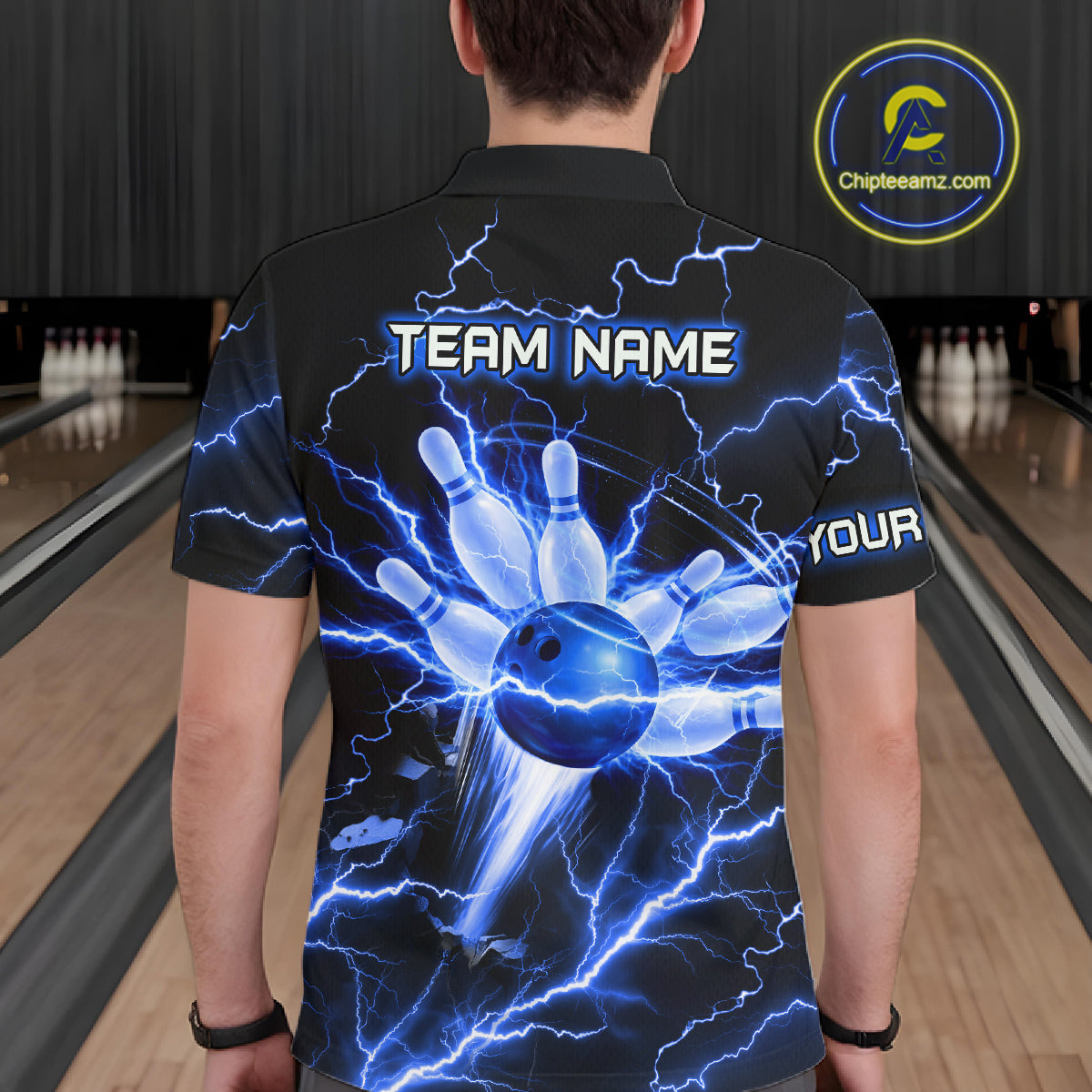 Personalized Lightning Skull Blue Bowling Shirt For Men, Bowling Team Jersey Polo & 1/4 Zip TDM6159