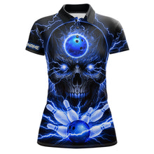 Load image into Gallery viewer, Personalized Lightning Skull Blue Bowling Shirt For Women, Bowling Team Jersey Polo &amp; 1/4 Zip TDM6159