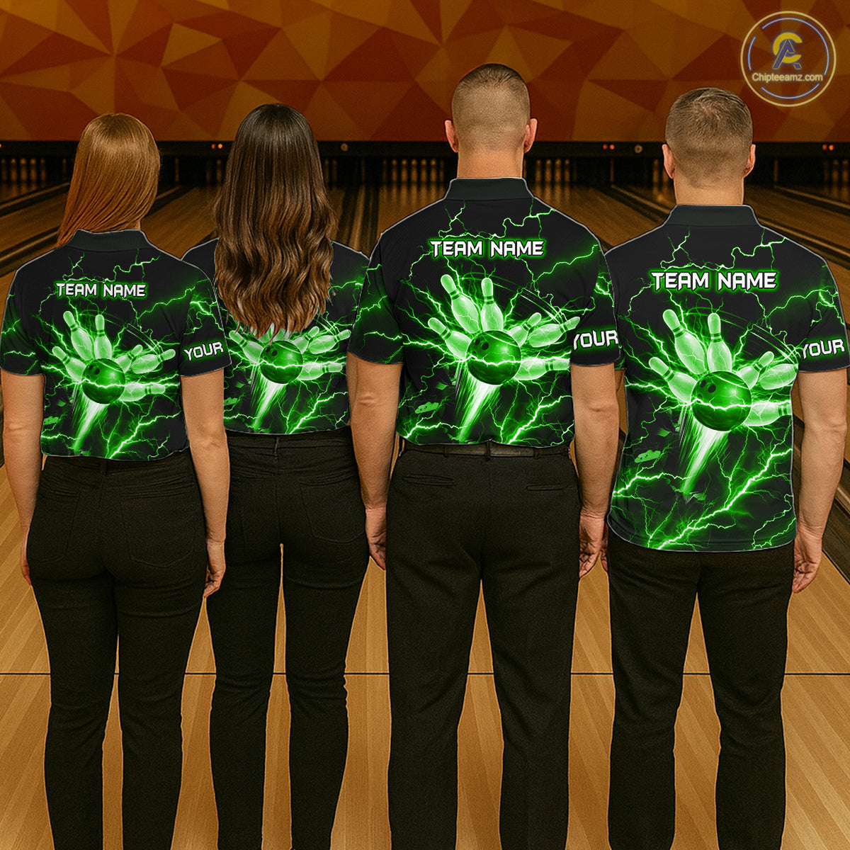 Personalized Lightning Skull Green Bowling Shirt For Men, Bowling Team Jersey Polo & 1/4 Zip TDM6160