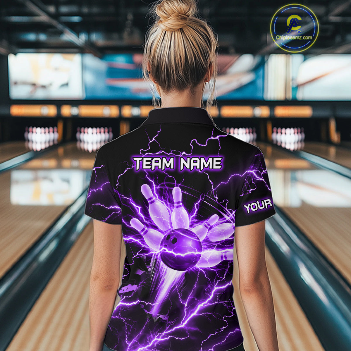 Personalized Lightning Skull Green Bowling Shirt For Women, Bowling Team Jersey Polo & 1/4 Zip TDM6161