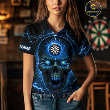 Load image into Gallery viewer, Personalized Blue Darts Skull Women Polo Shirts Custom Lightning Thunder Team League Darts Jersey TDM1511
