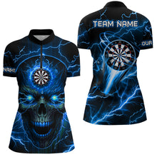 Load image into Gallery viewer, Blue Darts Skull Women Quarter-Zip Shirt Custom Lightning Thunder Team League Darts Jersey TDM1511