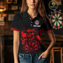 Load image into Gallery viewer, Custom Women's Grim Reaper Dart Shirt – Black Red Grunge Darts Jersey Team Polo &amp; Quarter Zip Styles TDM4067