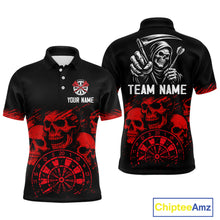 Load image into Gallery viewer, Custom Men's Grim Reaper Dart Shirt – Black Red Grunge Darts Jersey Team Polo &amp; Quarter Zip Styles TDM4067