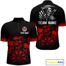 Load image into Gallery viewer, Custom Men's Grim Reaper Dart Shirt – Black Red Grunge Darts Jersey Team Polo &amp; Quarter Zip Styles TDM4067