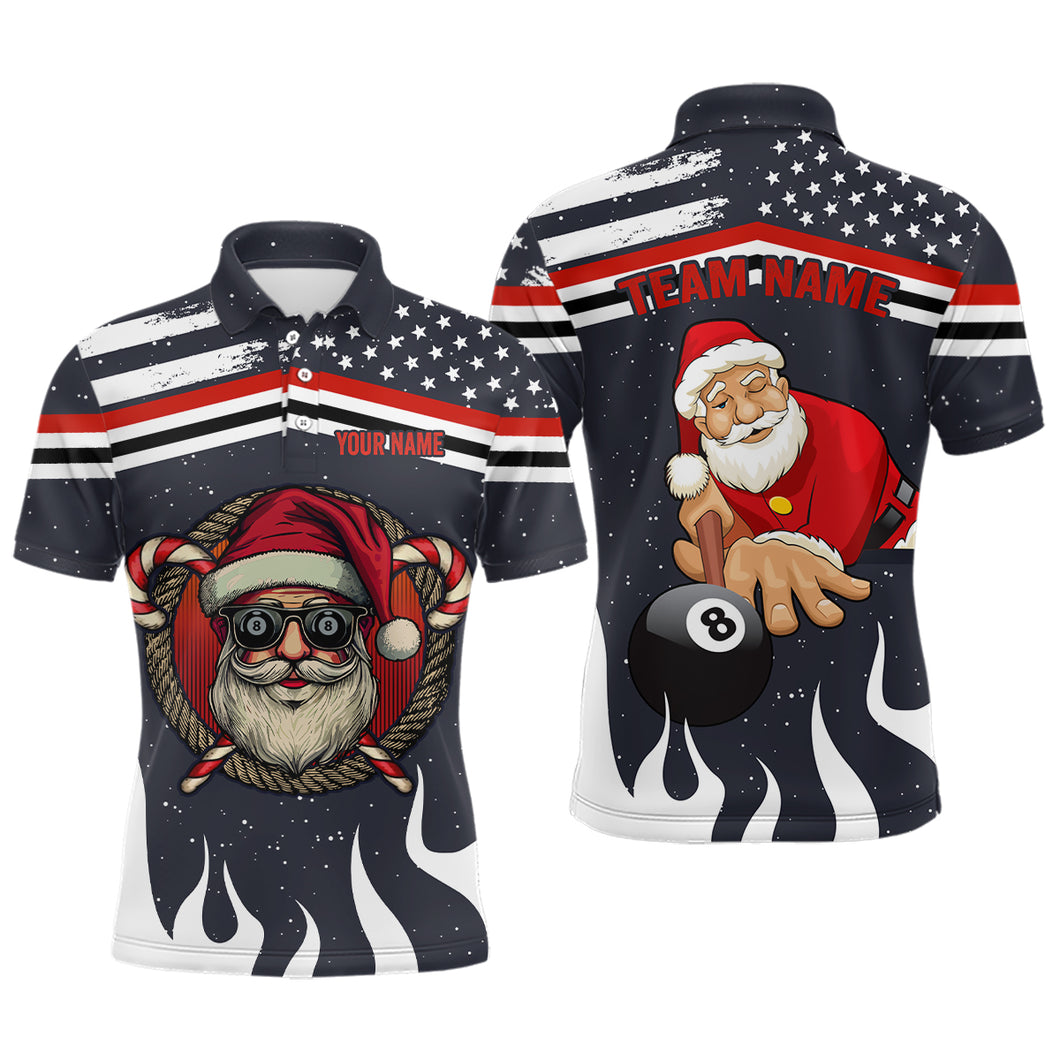 Personalized Funny Christmas Shirts Santa Playing Billiard Custom US Flag Fire Men Polo Shirts TDM0617