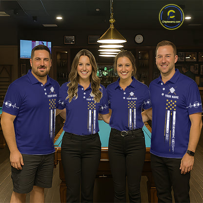 Customized Navy Blue American Flag Billiard Shirt For Women, 9 Ball Pool Team Jersey Polo & 1/4 Zip TDM6587