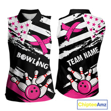 Load image into Gallery viewer, Breast Cancer Awareness American Flag Bowling Sleeveless Polo Shirt Custom Bowling Jersey TDM4655