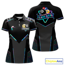 Load image into Gallery viewer, Personalized Holographic Billiard 8 Ball &amp; 9 Ball Pool Polo, 1/4 Zip For Women, Billiard Team Jersey TDM4253