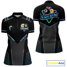 Load image into Gallery viewer, Personalized Holographic Billiard 8 Ball &amp; 9 Ball Pool Polo, 1/4 Zip For Women, Billiard Team Jersey TDM4253