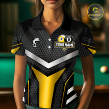 Load image into Gallery viewer, Personalized Billiard 8 Ball &amp; 9 Ball Pool Polo, 1/4 Zip For Women Custom Team Billiard Jersey|Yellow TDM4255