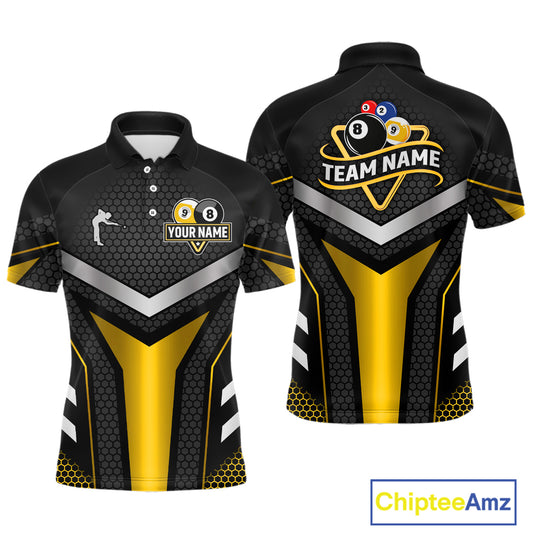 Personalized Billiard 8 Ball & 9 Ball Pool Polo, 1/4 Zip For Men Custom Team Billiard Jersey|Yellow TDM4255
