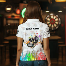 Load image into Gallery viewer, Personalized Funny 3D Darts Skull Colorful Fire Women Darts Shirts Custom Dart Team Jerseys | White TDM2593