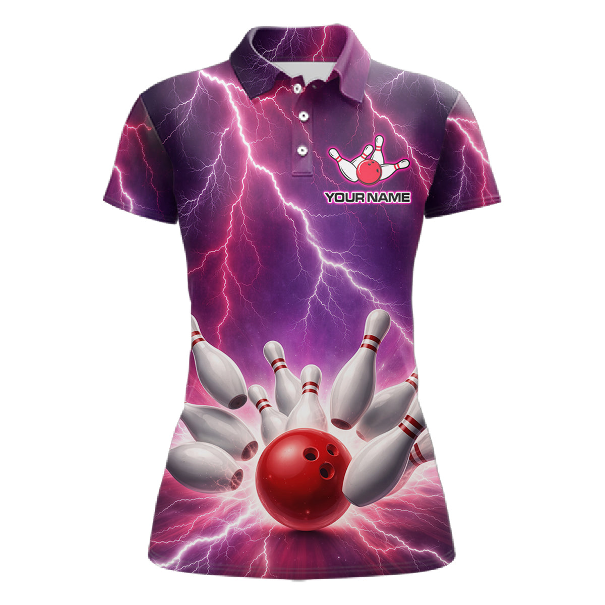 Custom Thunder Lightning Red & Purple Bowling Shirt For Women, Bowling Team Jersey Polo & 1/4 Zip TDM6189