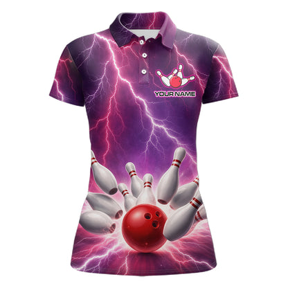 Custom Thunder Lightning Red & Purple Bowling Shirt For Women, Bowling Team Jersey Polo & 1/4 Zip TDM6189