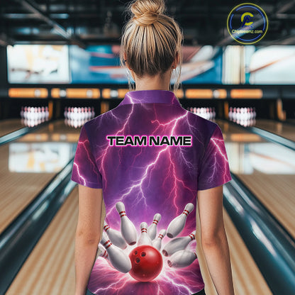 Custom Thunder Lightning Red & Purple Bowling Shirt For Women, Bowling Team Jersey Polo & 1/4 Zip TDM6189