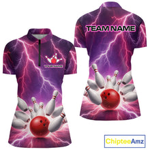 Load image into Gallery viewer, Custom Thunder Lightning Red &amp; Purple Bowling Shirt For Women, Bowling Team Jersey Polo &amp; 1/4 Zip TDM6189