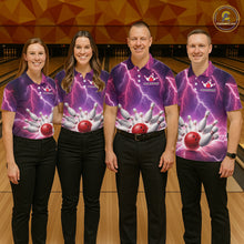 Load image into Gallery viewer, Custom Thunder Lightning Red &amp; Purple Bowling Shirt For Women, Bowling Team Jersey Polo &amp; 1/4 Zip TDM6189