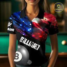 Load image into Gallery viewer, Personalized Glowing American Flag Billiard Shirt For Women Custom Patriotic 8 Ball Pool Team Jersey TDM4264