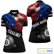 Load image into Gallery viewer, Personalized Glowing American Flag Billiard Shirt For Women Custom Patriotic 8 Ball Pool Team Jersey TDM4264