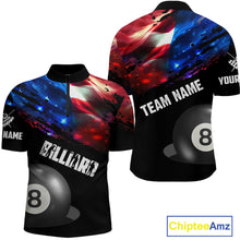 Load image into Gallery viewer, Personalized Glowing American Flag Billiard Shirt For Men Custom Patriotic 8 Ball Pool Team Jersey TDM4264