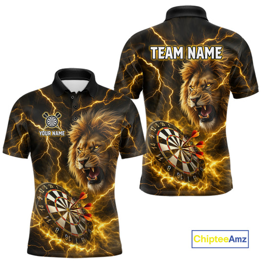 Custom Yellow Dartboard Thunder Lightning Lion Darts Shirt For Men, Darts League Team Jersey TDM5815