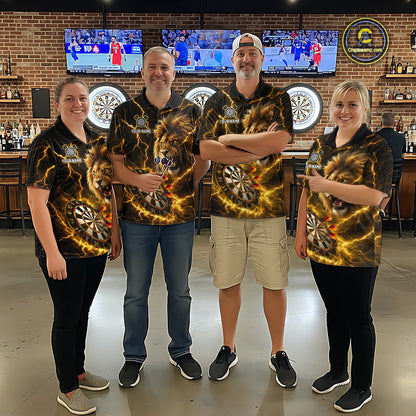 Custom Yellow Dartboard Thunder Lightning Lion Darts Shirt For Men, Darts League Team Jersey TDM5815