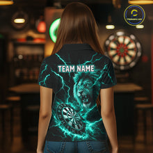 Load image into Gallery viewer, Custom Turquoise Dartboard Thunder Lightning Lion Darts Shirt For Women, Darts League Team Jersey TDM5816