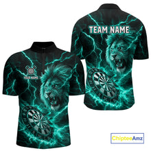Load image into Gallery viewer, Custom Turquoise Dartboard Thunder Lightning Lion Darts Shirt For Men, Darts League Team Jersey TDM5816