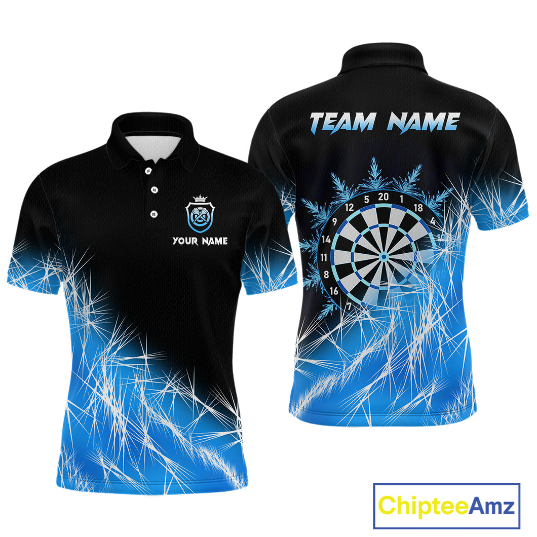 Blue Icy Lights Mens Darts Polo & Quarter Zip Custom Dart Shirts For Team Darts Jerseys TDM3799