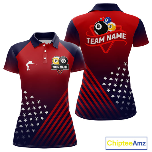 Personalized US Flag Billiard 8 Ball & 9 Ball Pool Polo, 1/4 Zip For Women, Billiard Team Jersey TDM3800