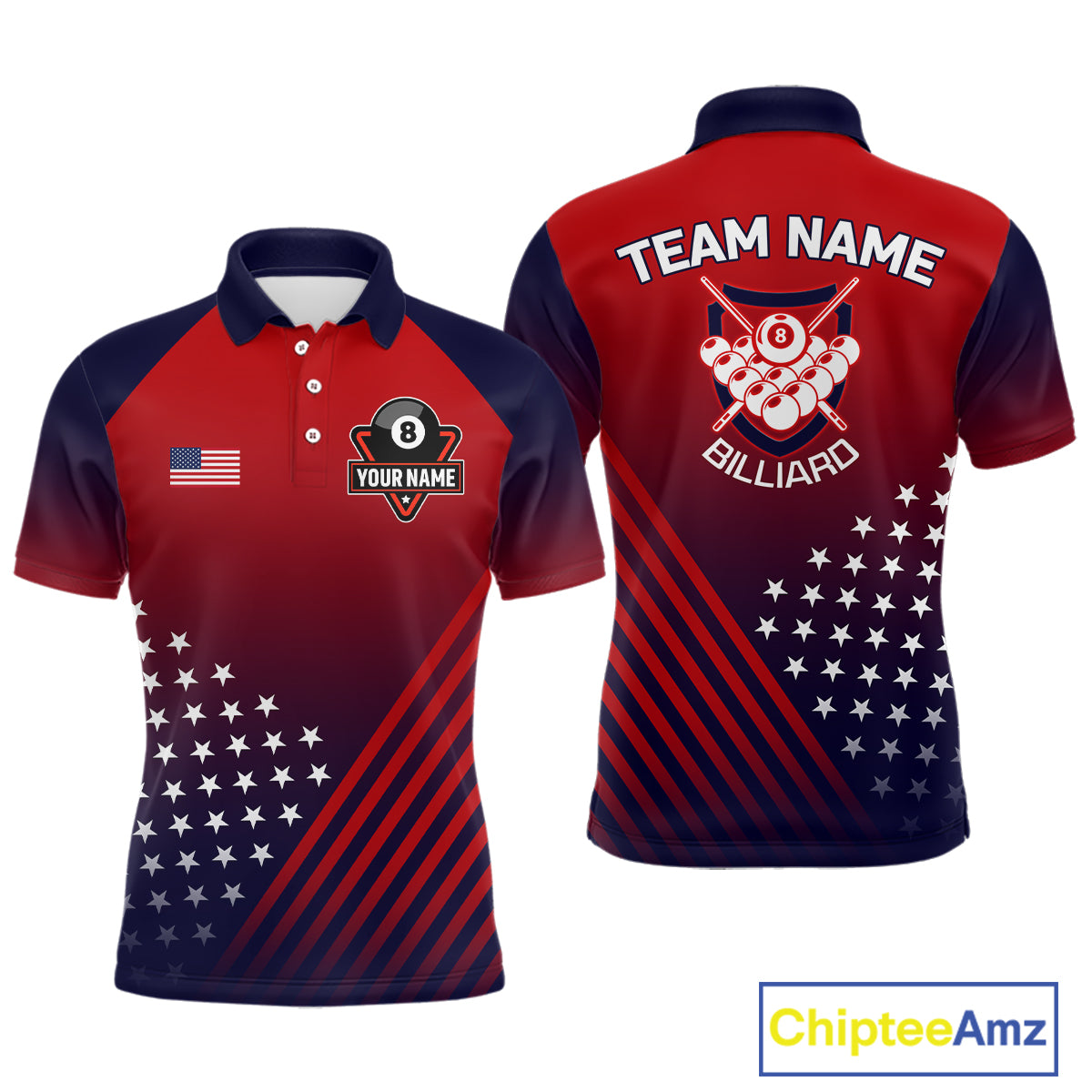 US Flag Billiard Jersey For Men Custom 8 Ball Polo & Quarter Zip Billiard Shirts Pool Team Jersey TDM3801