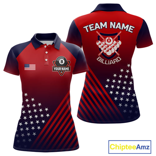 US Flag Billiard Jersey For Women Custom 8 Ball Polo & Quarter Zip Billiard Shirts Pool Team Jersey TDM3801