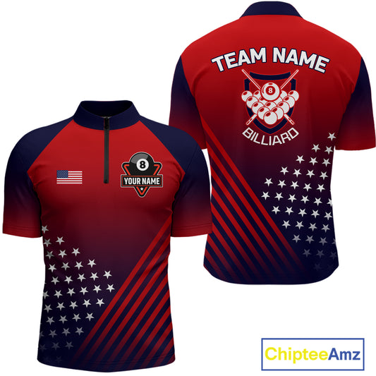 US Flag Billiard Jersey For Men Custom 8 Ball Polo & Quarter Zip Billiard Shirts Pool Team Jersey TDM3801