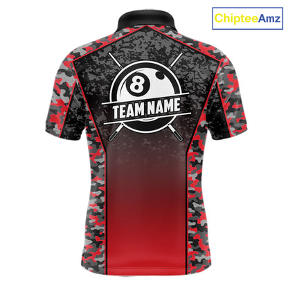Red Camo 8 Ball Billiard Shirt For Men Custom Pool Team Shirt, Billiard Jersey Polo & 1/4 Zip TDM6200