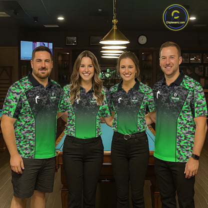 Green Camo 8 Ball Billiard Shirt For Men Custom Pool Team Shirt, Billiard Jersey Polo & 1/4 Zip TDM6201