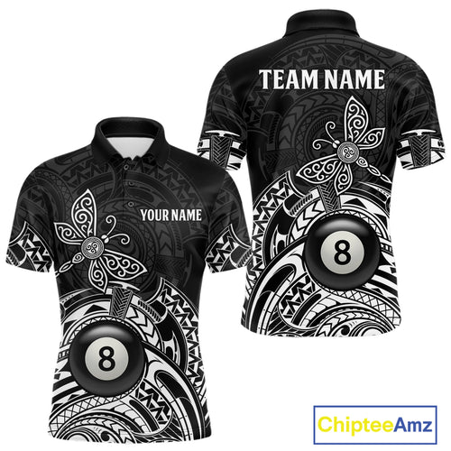 Custom White Black Tribal Dragonfly Billiard Shirts For Men | 8 Ball Pool Team Jerseys TDM4689
