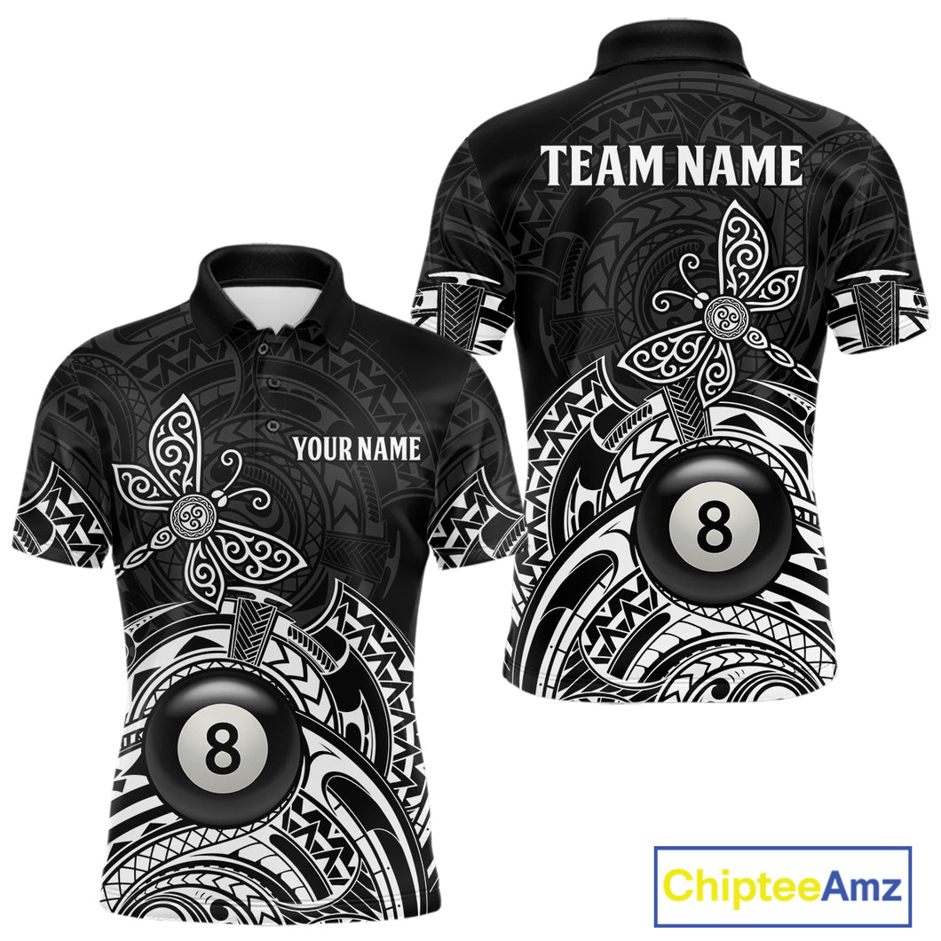 Custom White Black Tribal Dragonfly Billiard Shirts For Men | 8 Ball Pool Team Jerseys TDM4689