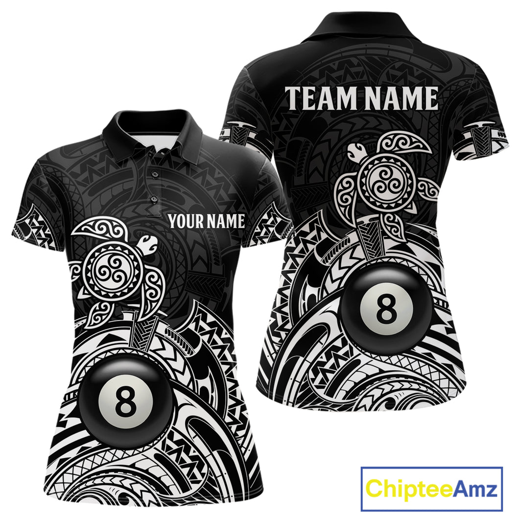 Custom White Black Tribal Turtle Billiard Shirts For Women | 8 Ball Pool Team Jerseys TDM4690