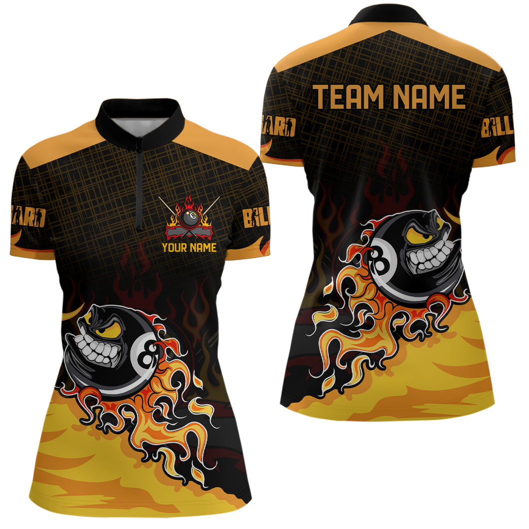 Personalized Funny 8 Ball Pool Fire Billiard Women Quarter-Zip Shirts, Billiard Shirts Funny TDM0642