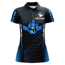 Load image into Gallery viewer, Black And Blue Bowling Jersey For Women Custom Flame Bowling Shirt Team Polo &amp; Quarter Zip TDM5823