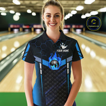 Load image into Gallery viewer, Black And Blue Bowling Jersey For Women Custom Flame Bowling Shirt Team Polo &amp; Quarter Zip TDM5823