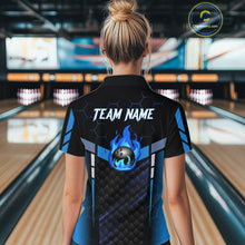 Load image into Gallery viewer, Black And Blue Bowling Jersey For Women Custom Flame Bowling Shirt Team Polo &amp; Quarter Zip TDM5823