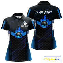 Load image into Gallery viewer, Black And Blue Bowling Jersey For Women Custom Flame Bowling Shirt Team Polo &amp; Quarter Zip TDM5823