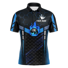 Load image into Gallery viewer, Black And Blue Bowling Jersey For Men Custom Flame Bowling Shirt Team Polo &amp; Quarter Zip TDM5823