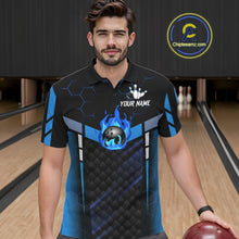 Load image into Gallery viewer, Black And Blue Bowling Jersey For Men Custom Flame Bowling Shirt Team Polo &amp; Quarter Zip TDM5823