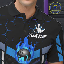 Load image into Gallery viewer, Black And Blue Bowling Jersey For Men Custom Flame Bowling Shirt Team Polo &amp; Quarter Zip TDM5823