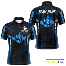 Load image into Gallery viewer, Black And Blue Bowling Jersey For Men Custom Flame Bowling Shirt Team Polo &amp; Quarter Zip TDM5823